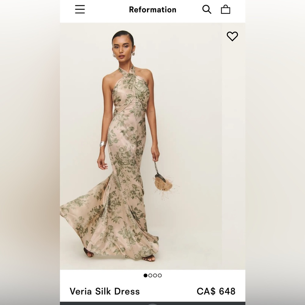 Reformation Veria floral (TARRAGON ) Silk Dress with Tie Straps